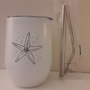 White Starfish Tumbler with Straws and Brush